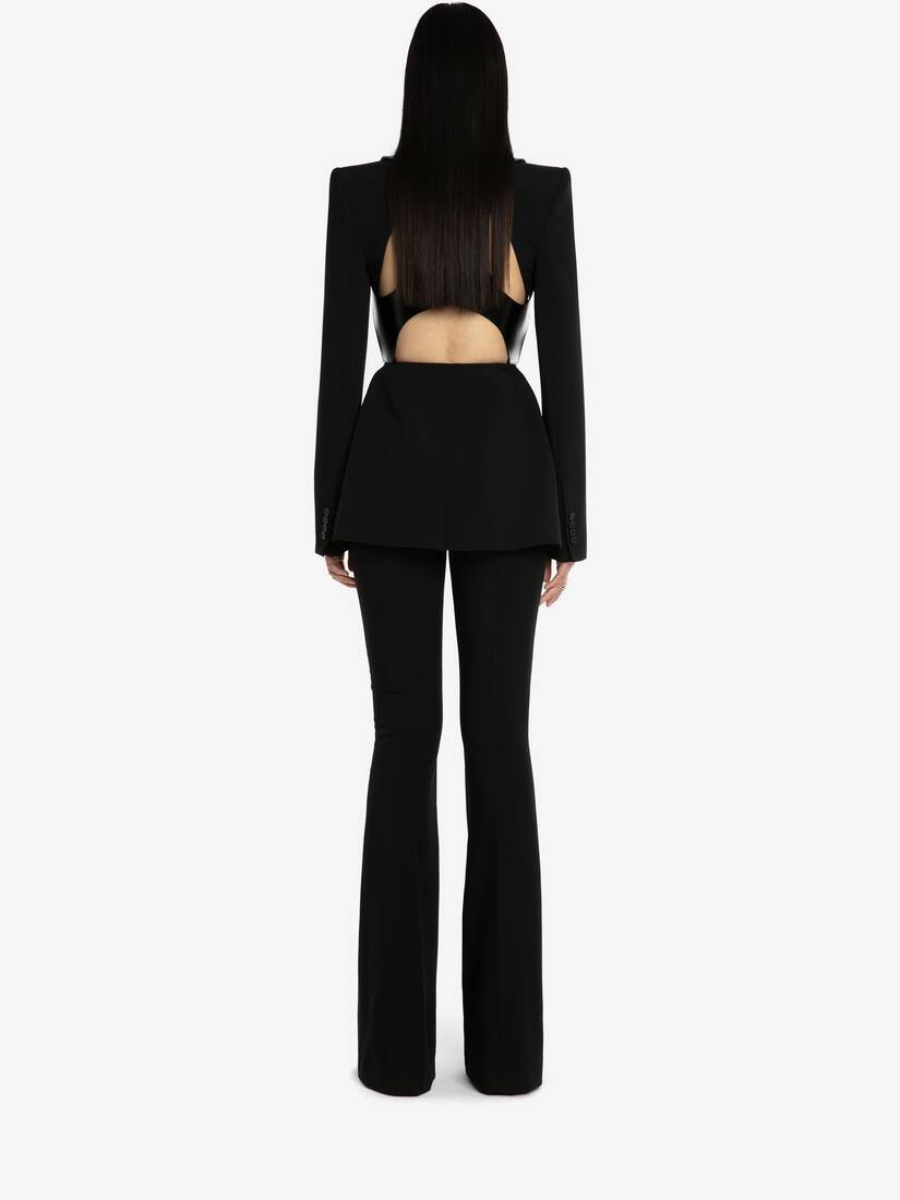 Women's Slashed Leather Harness Jacket in Black - 4