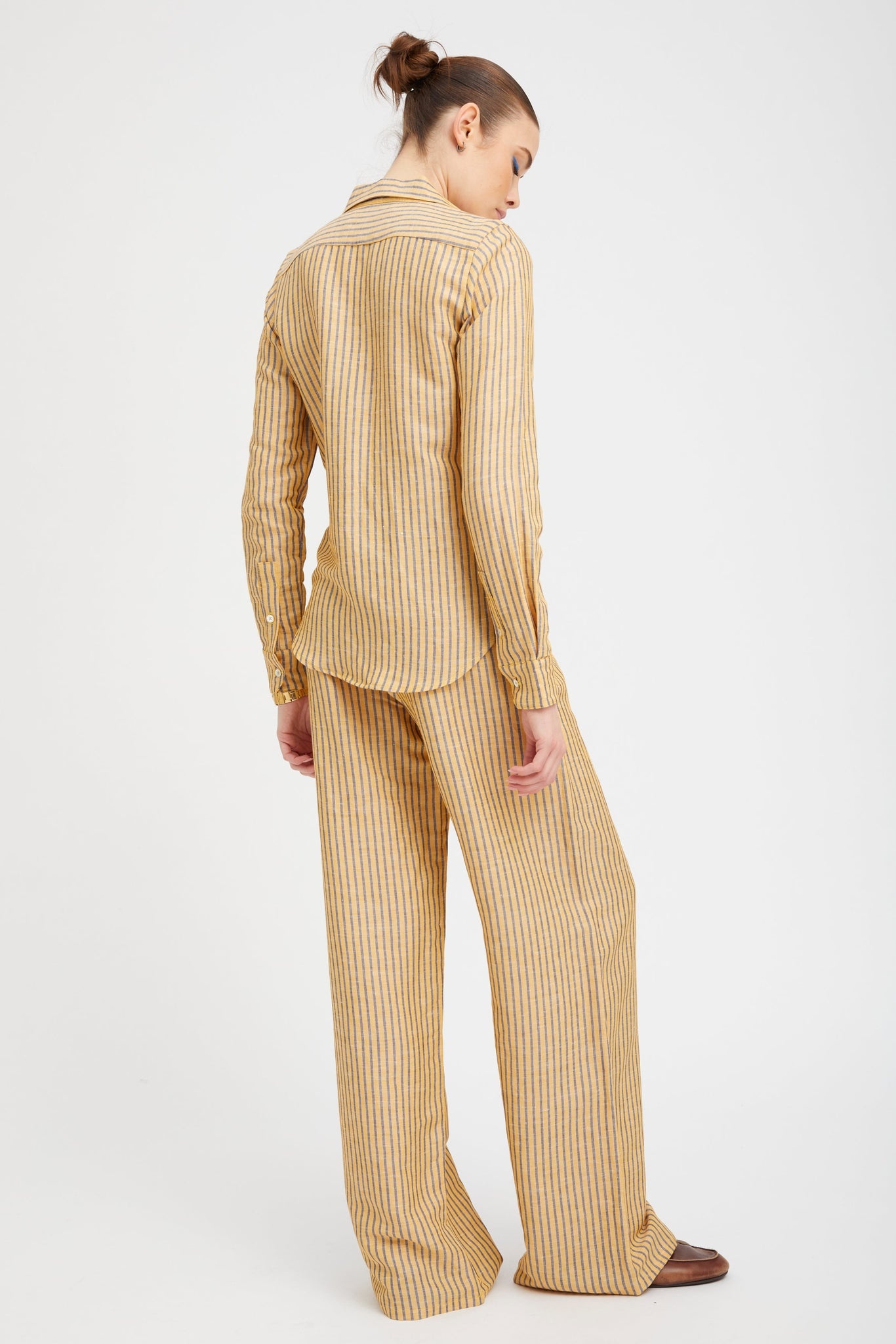 YELLOW INDIGO STRIPE LINEN FONDA BUTTON DOWN - 3