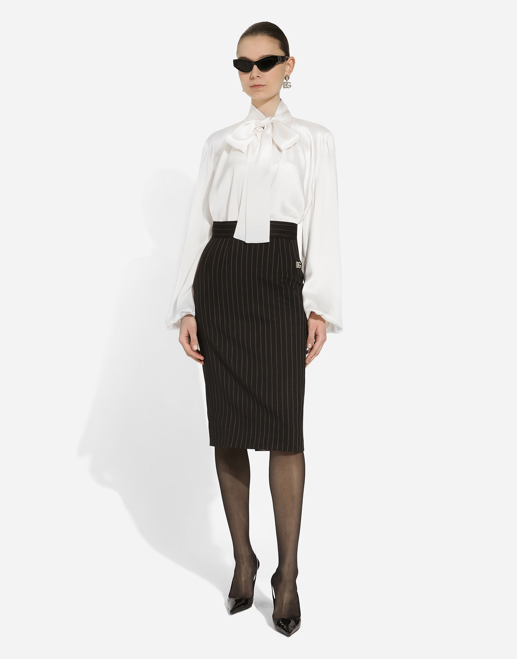 Short straight-cut pinstripe wool skirt - 2