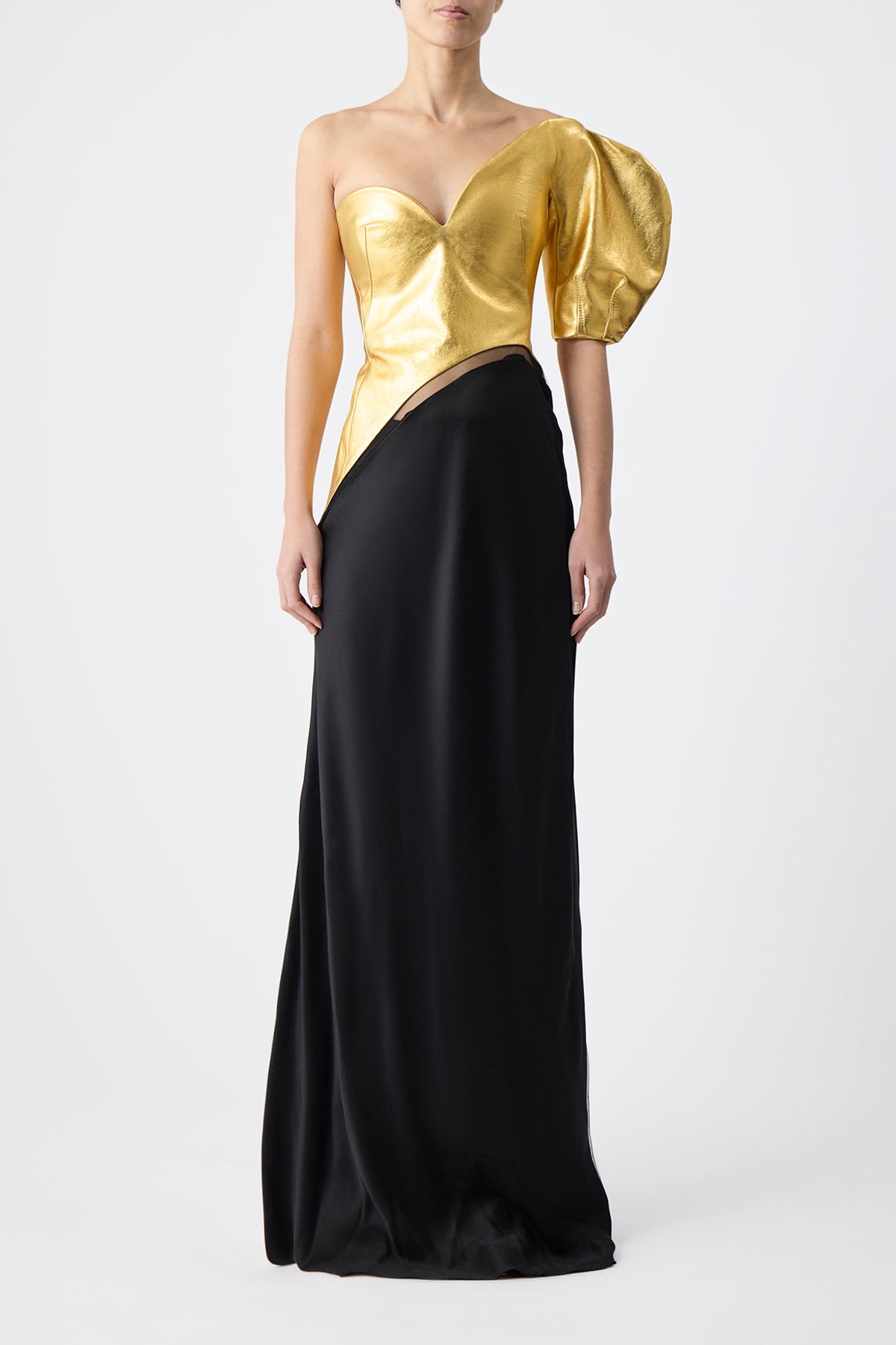 Giulia Dress in Gold Metallic Nappa Leather & Silk Velvet - 5
