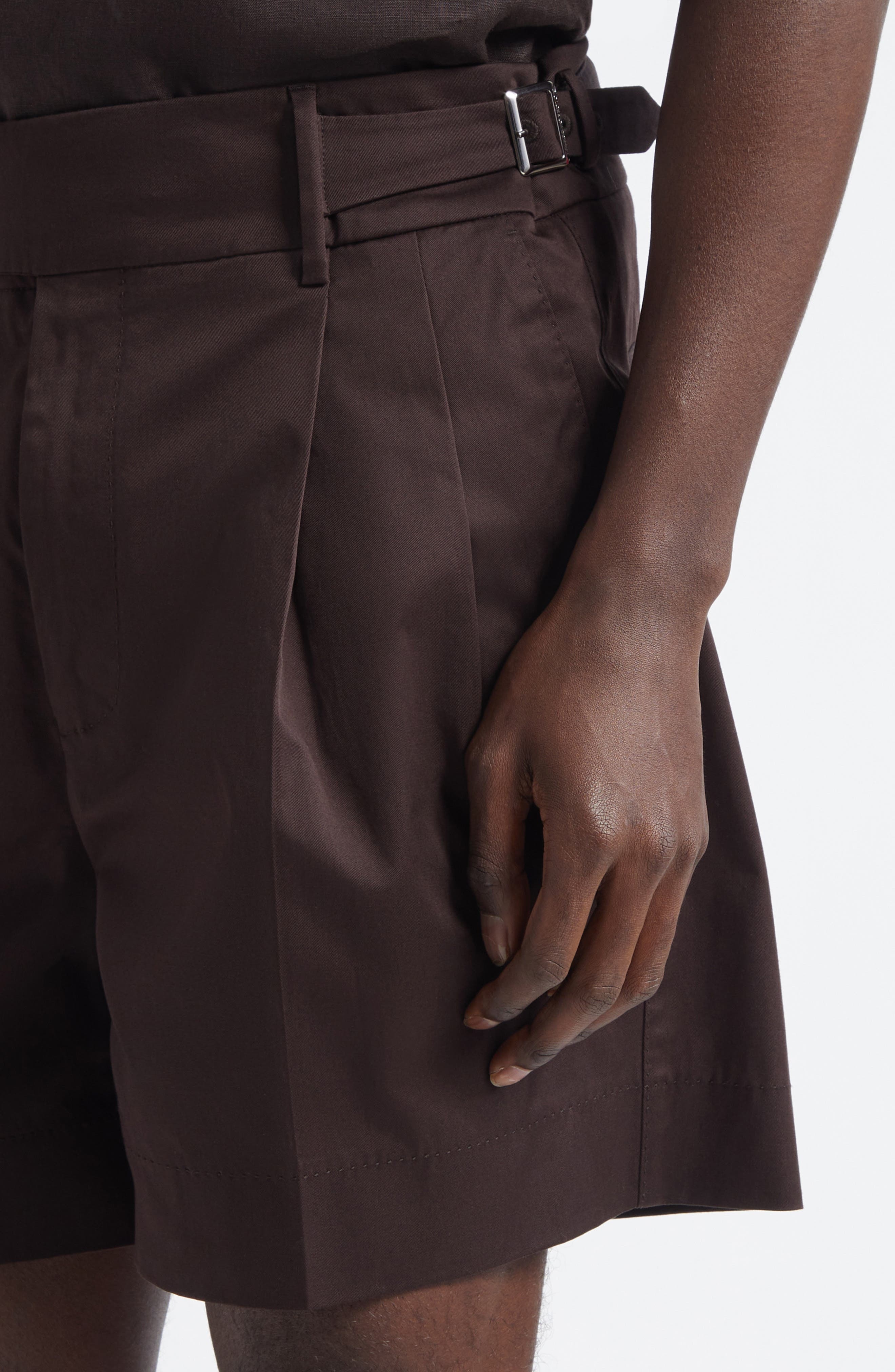 Dolce&Gabbana Pleated Stretch Cotton Gabardine Shorts in M1348 Deep Brown at Nordstrom - 5