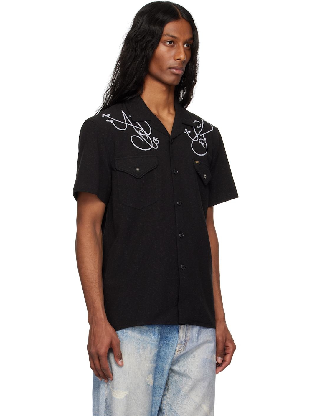Black 'ADSB' Chain Embroidery Shirt - 2