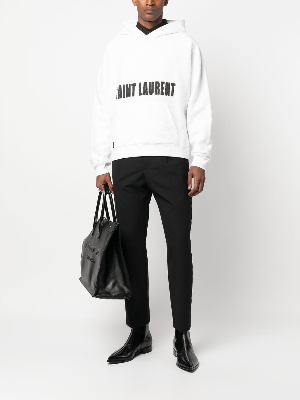 SAINT LAURENT logo-print textured hoodie | farfetch | REVERSIBLE