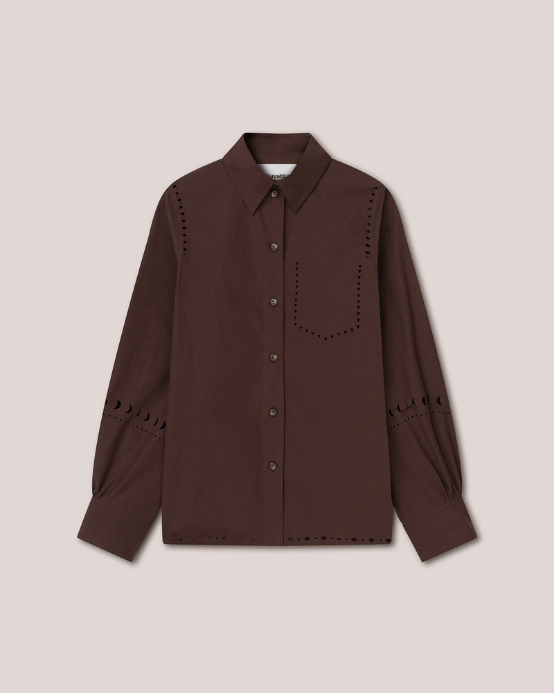 MOA - Heavy poplin laser-cut shirt - Dark brown 1