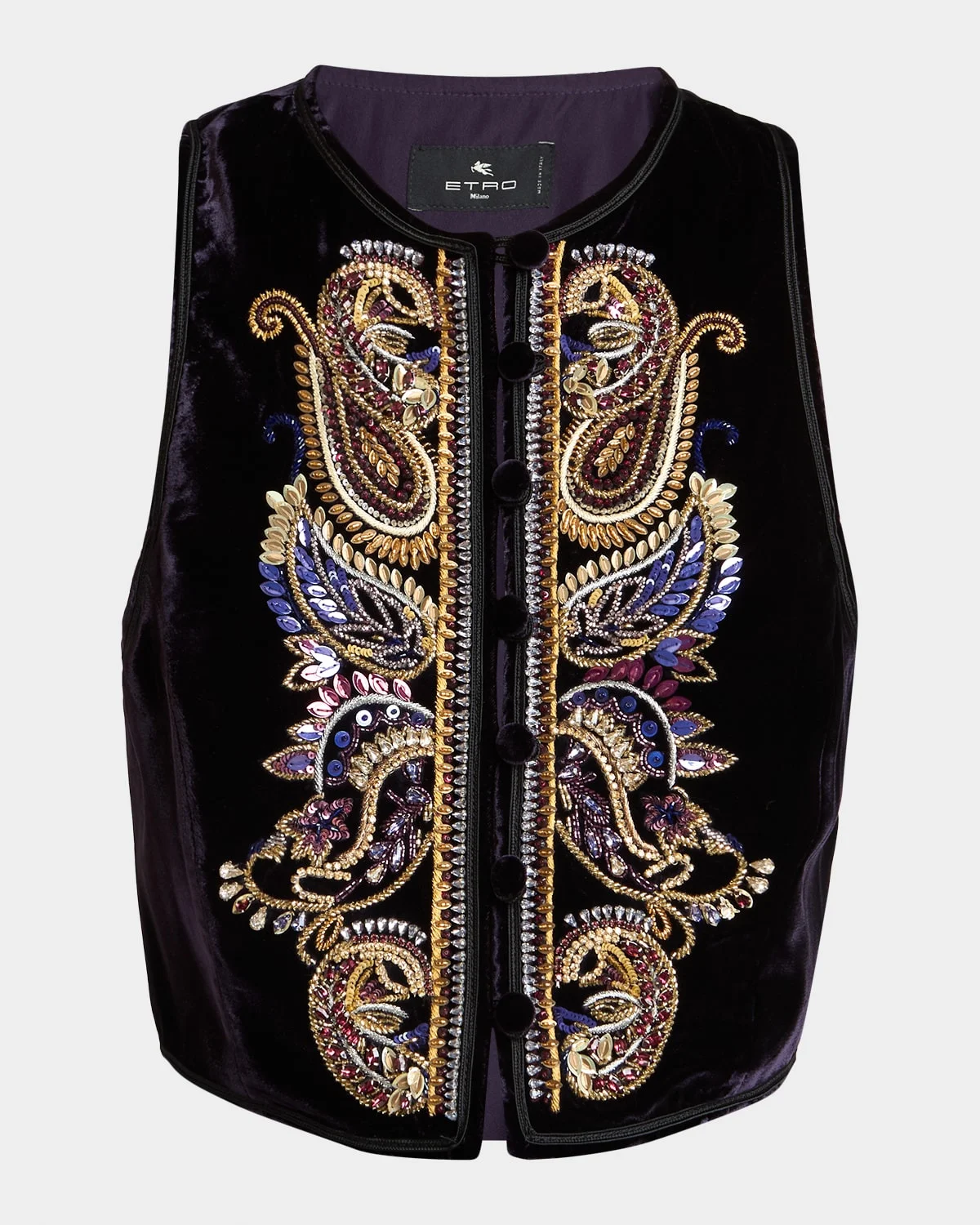 Embellished Paisley Velvet Cropped Vest - 1
