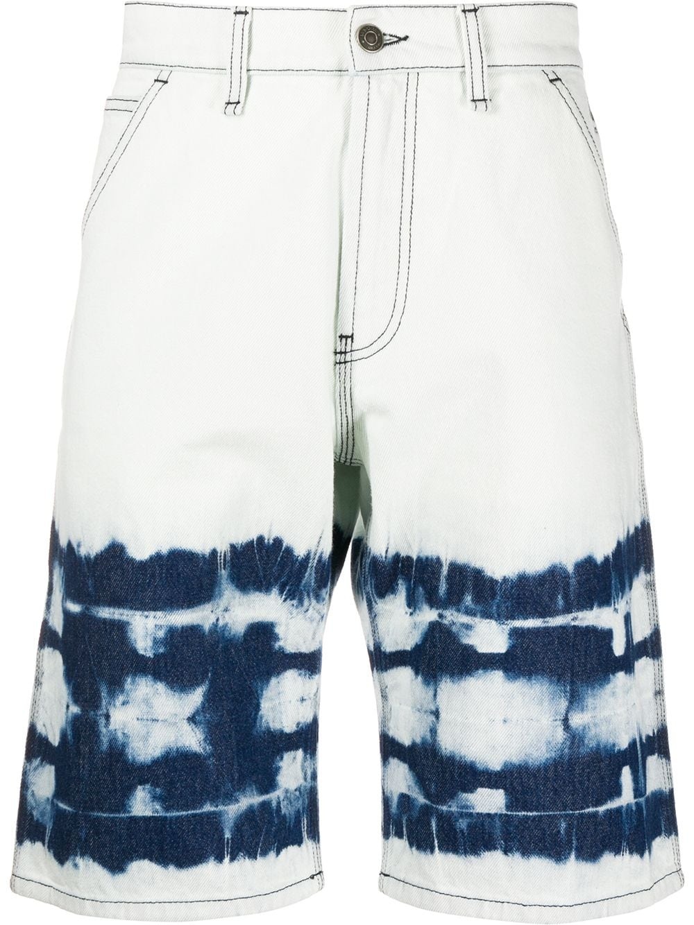 abstract print denim shorts - 1