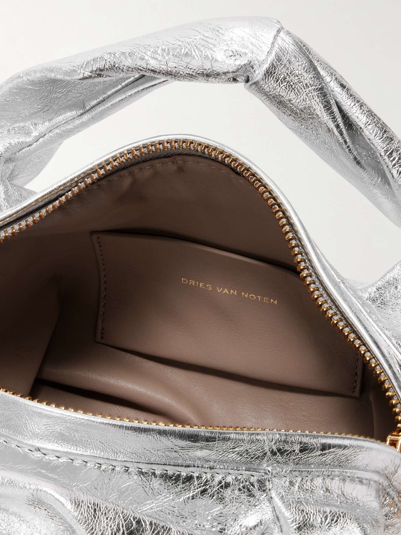 Gathered metallic crinkled-leather tote - 5
