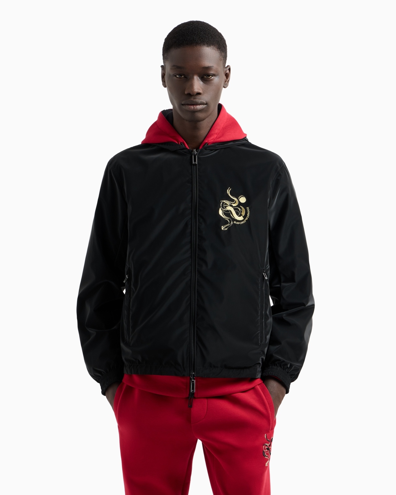 REVERSIBLE HOODED BLOUSON IN SHINY NYLON WITH LUNAR NEW YEAR EMBROIDERY - 2