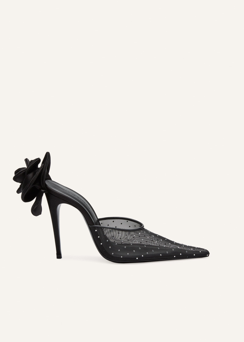 Pointed flower mules in black crystals - 1