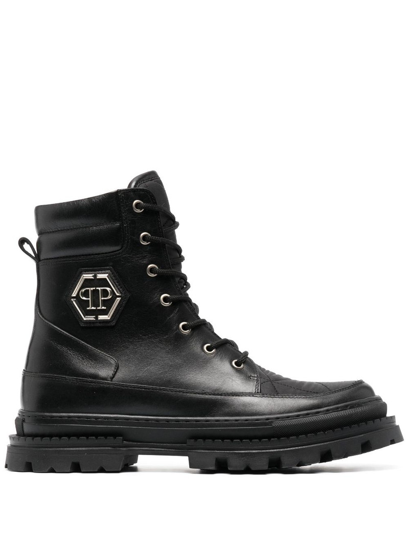 logo-plaque leather ankle boots 1