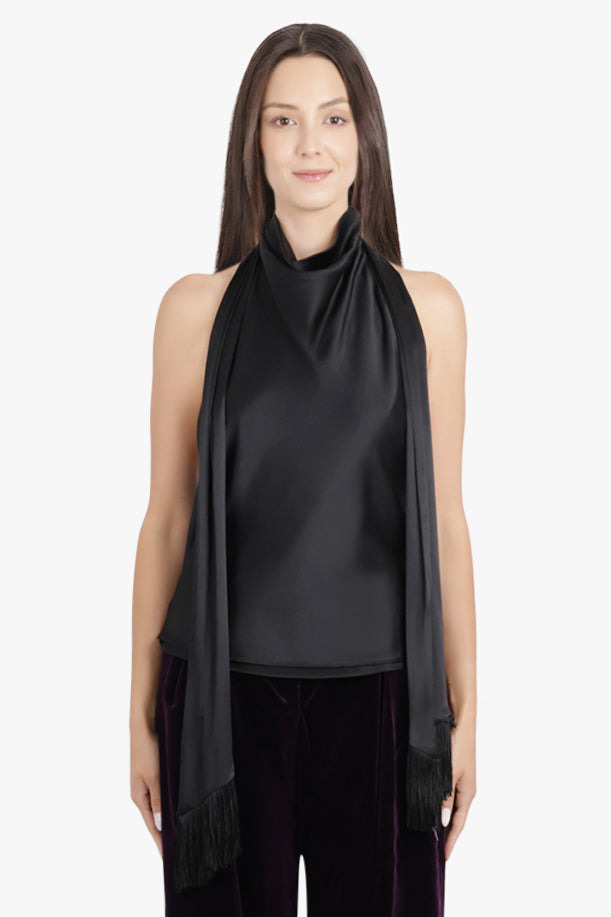 HALTERNECK TOP WITH SCARF NECK | BLACK - 3