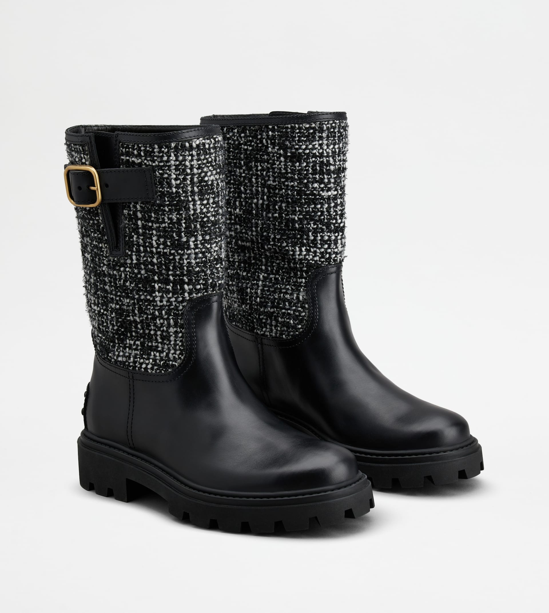 BIKER BOOTS IN LEATHER AND FABRIC - WHITE, BLACK - 4