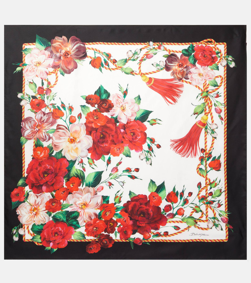 Floral silk twill scarf - 1