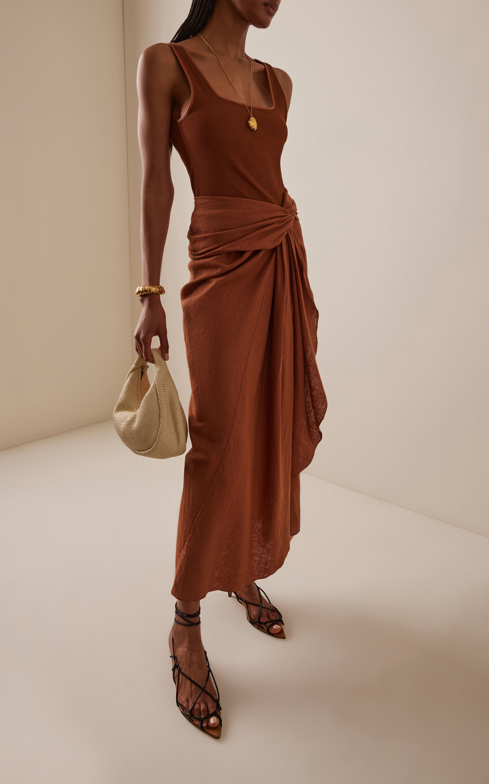 Encanto Pacifico Linen Maxi Dress tan - 2
