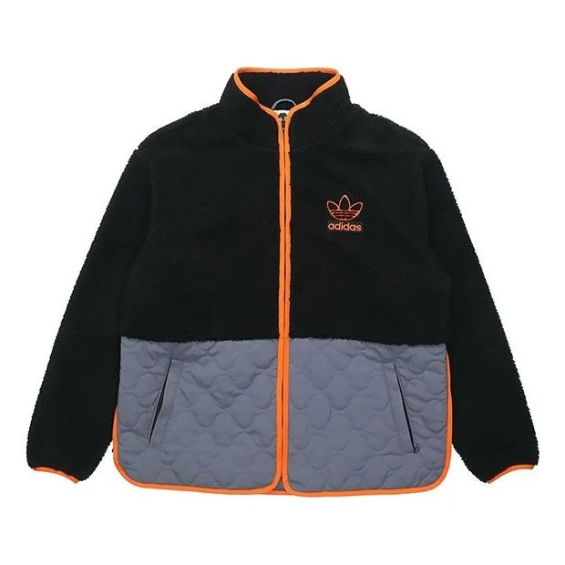 adidas originals Big Trfl Sherpa Stitching Lamb Wool Casual Sports Jacket Men's Black H09361 - 1