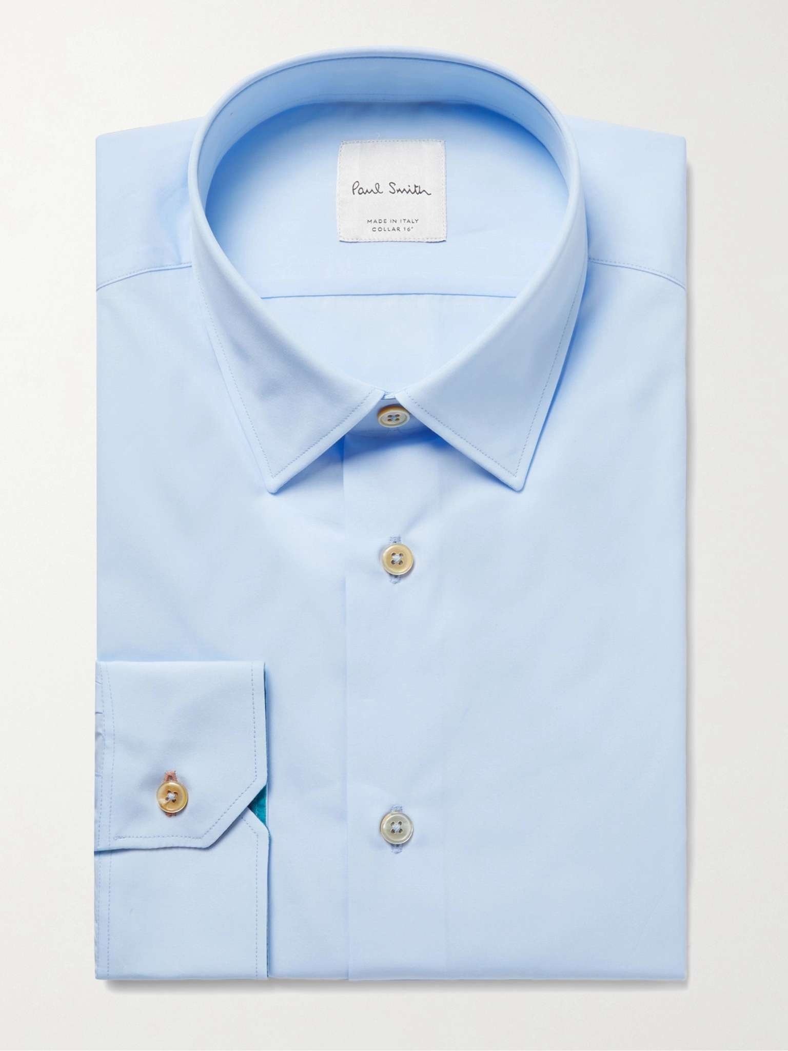 Light-Blue Slim-Fit Cotton-Poplin Shirt - 1