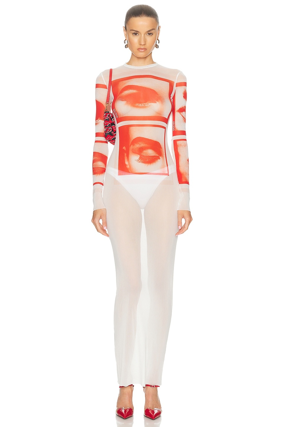 Eyes And Lips Mesh Long Printed Dress - 1