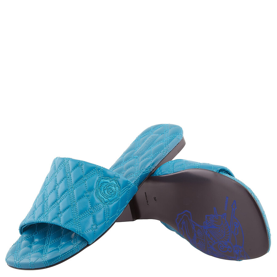 Burberry Leather Quilt Slides In Kingfisher - 2