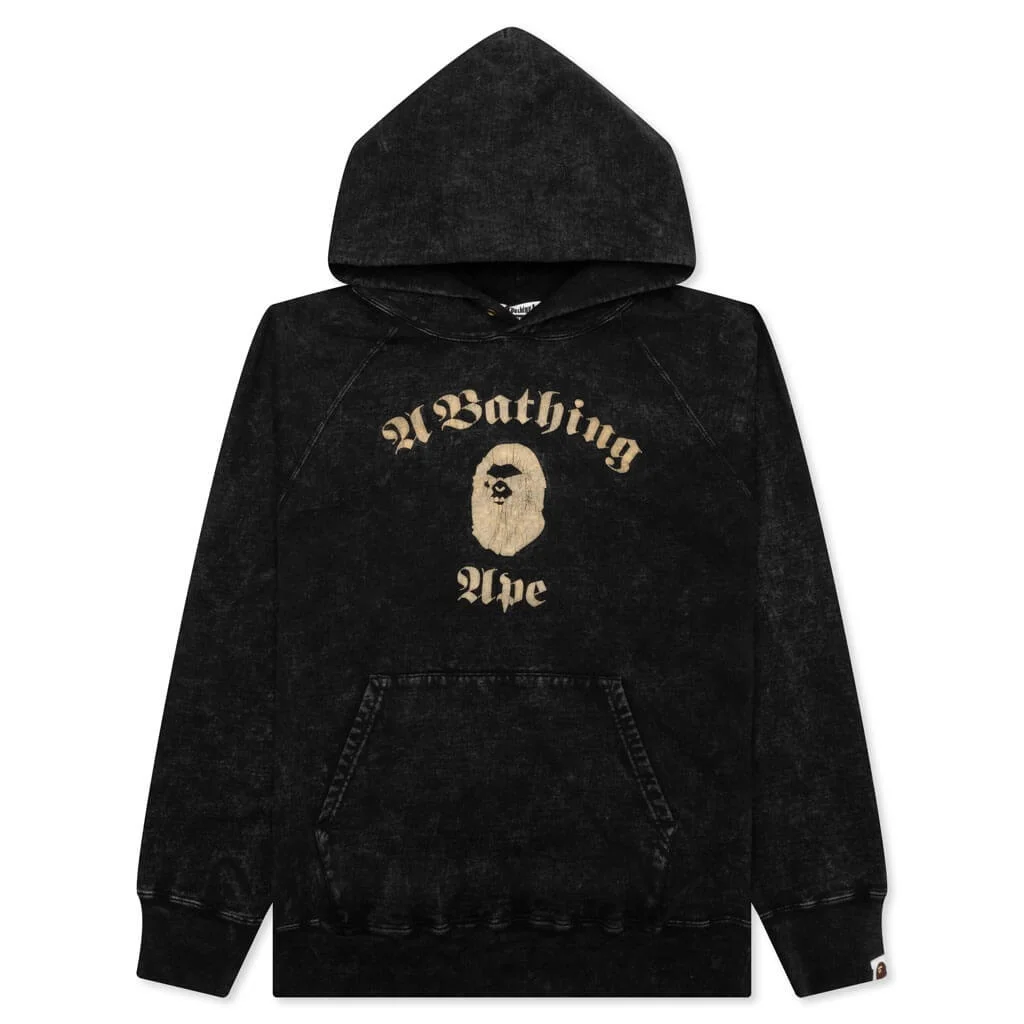 OVER DYE PULLOVER RELAXED FIT HOODIE - BLACK - 1