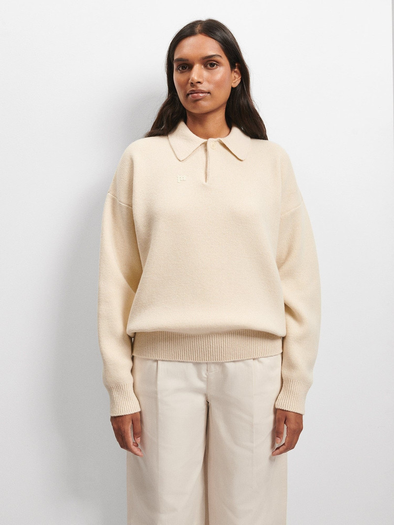 PANGAIA Womens Recycled Cashmere Polo Sweater - Ecru Ivory outlook