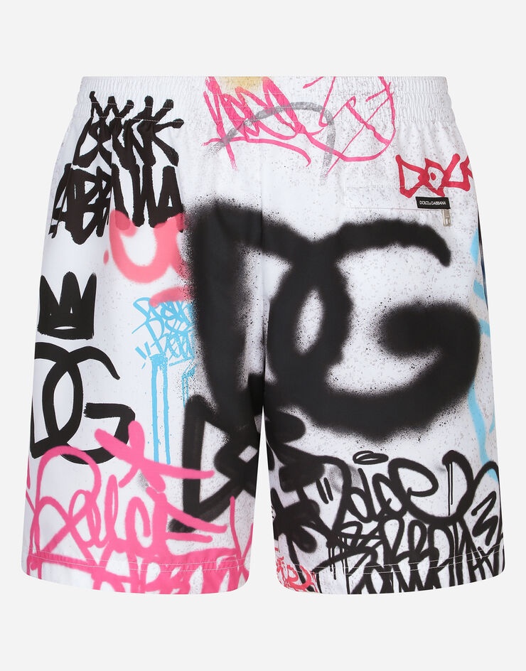 Mid-length swim trunks with spray-paint graffiti print - 1