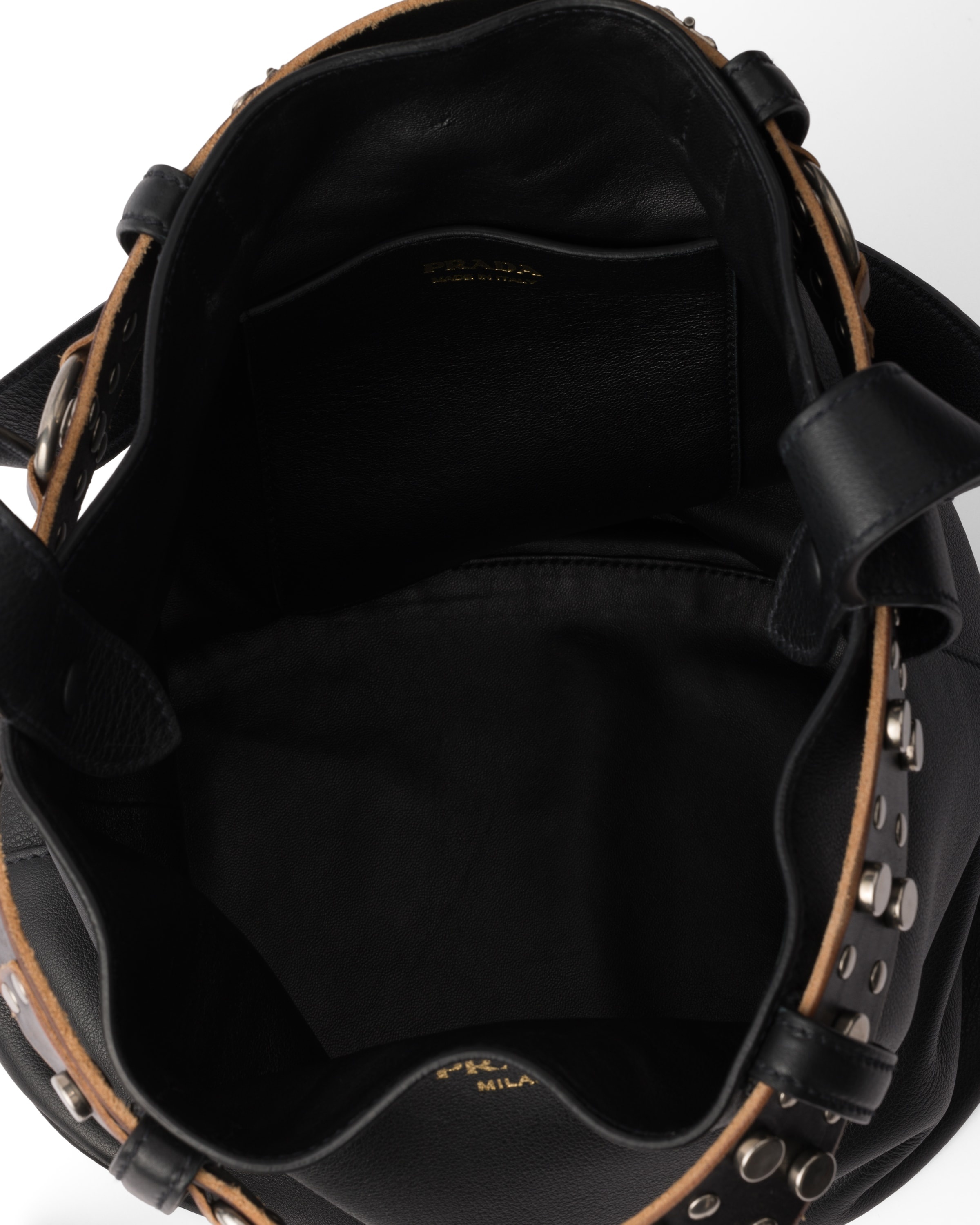 Prada Buckle leather bucket bag with studded belt - 4