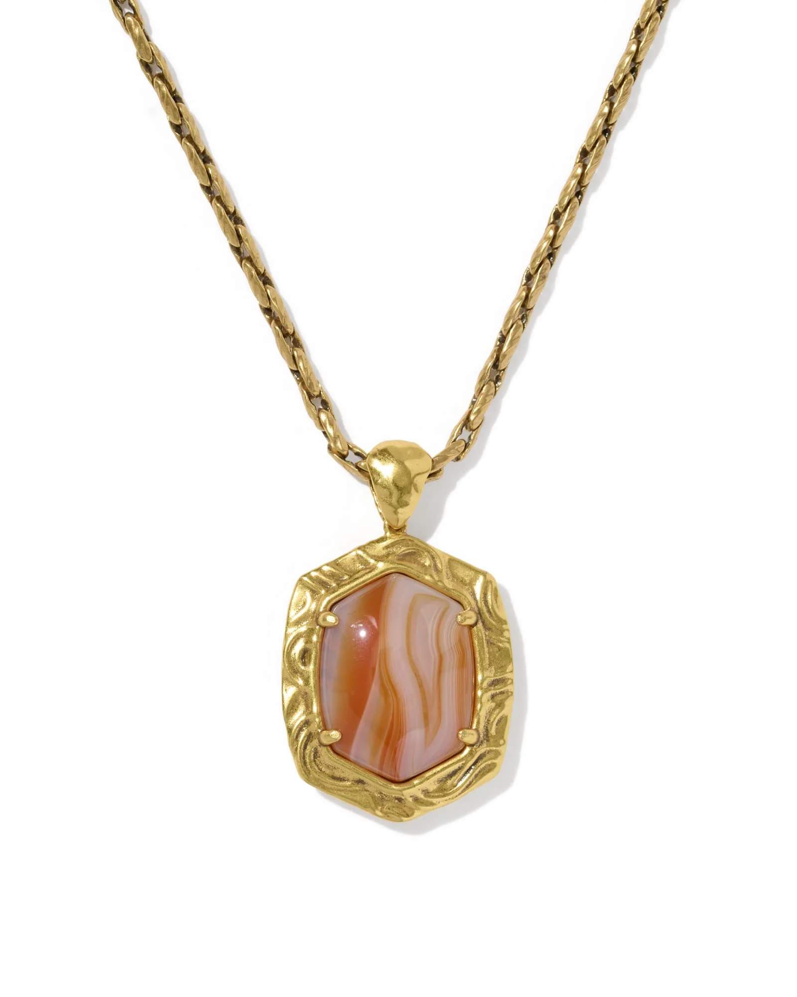 Tiger Striped Daphne Vintage Gold Small Long Pendant Necklace - 1