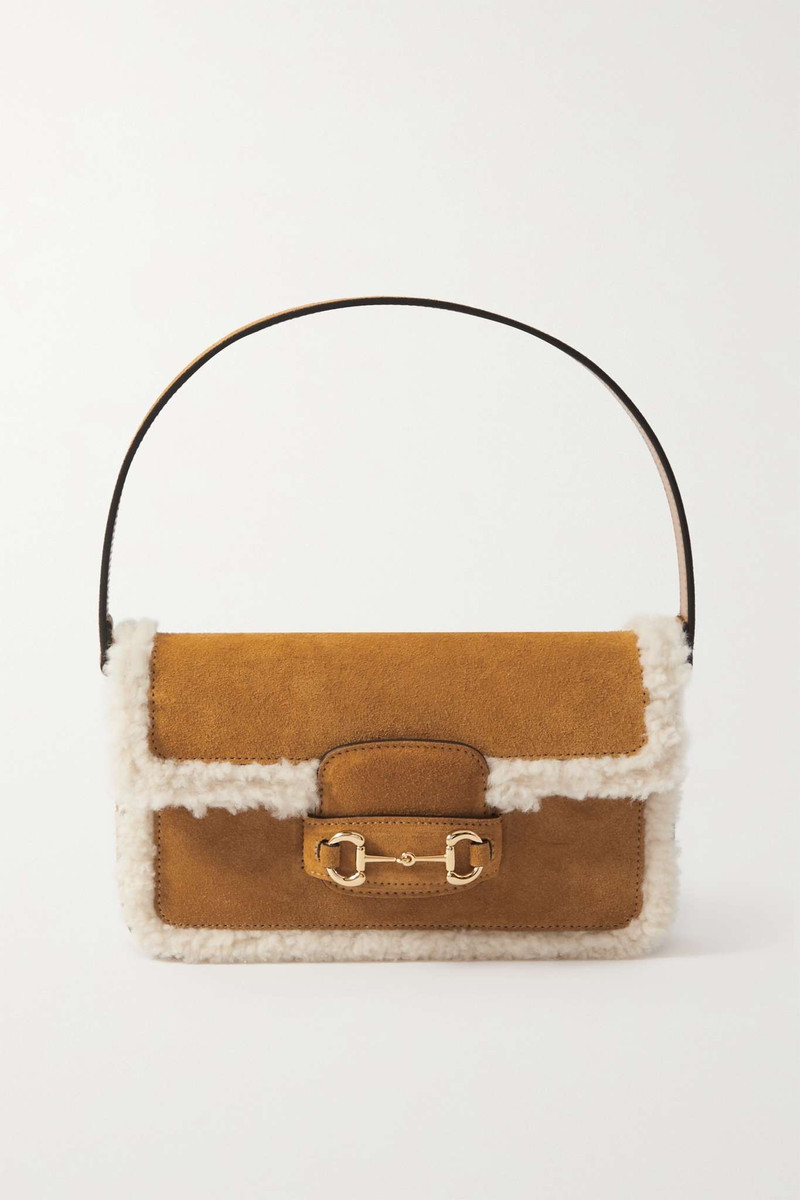 Horsebit 1955 mini shearling-trimmed suede shoulder bag - 1