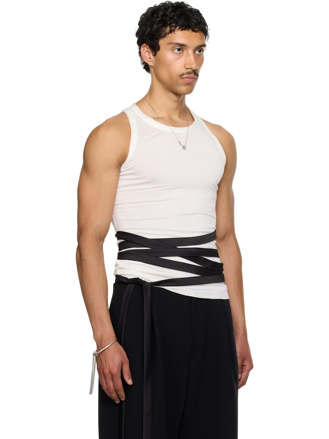 SSENSE Exclusive White Satin Tie Jersey Tank Top - 2