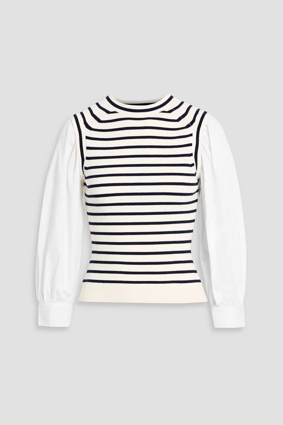 Tirza poplin-paneled striped ribbed wool-blend top - 1