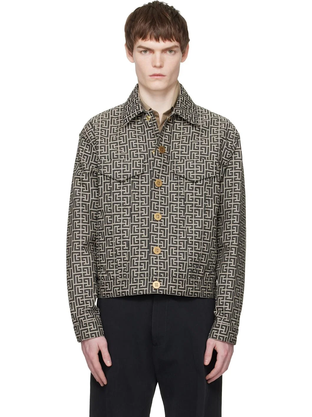 Gray & Black Monogram Jacquard Jacket - 1