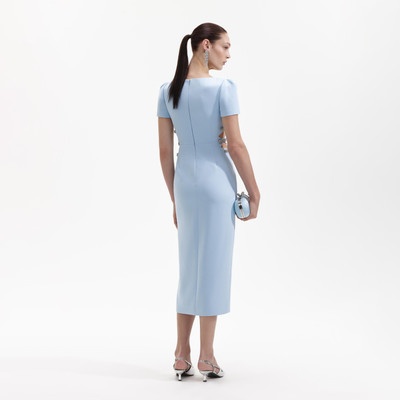 self-portrait Blue Crepe Split Midi Dress outlook