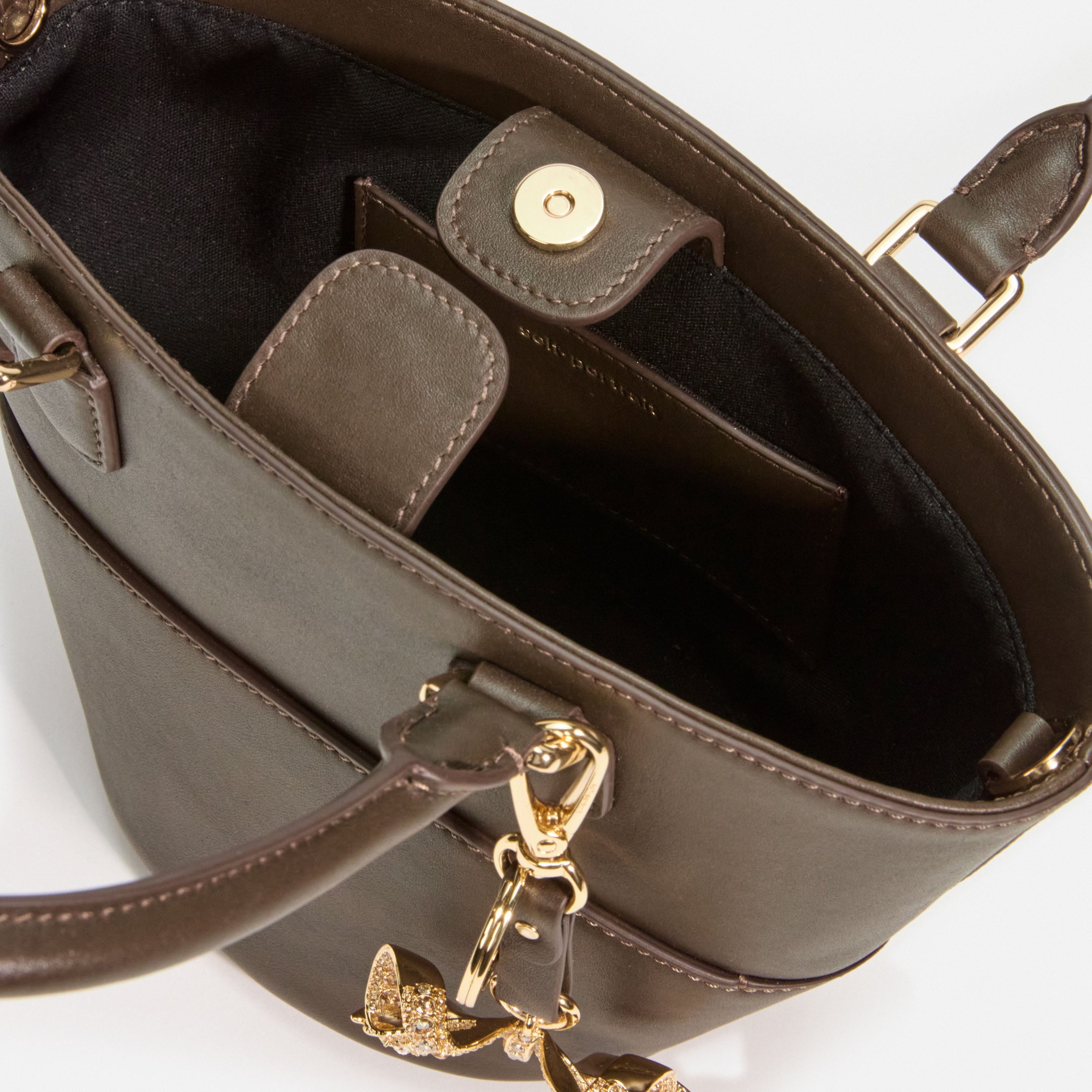 Dark Brown Leather Charm Tote Bag - 5