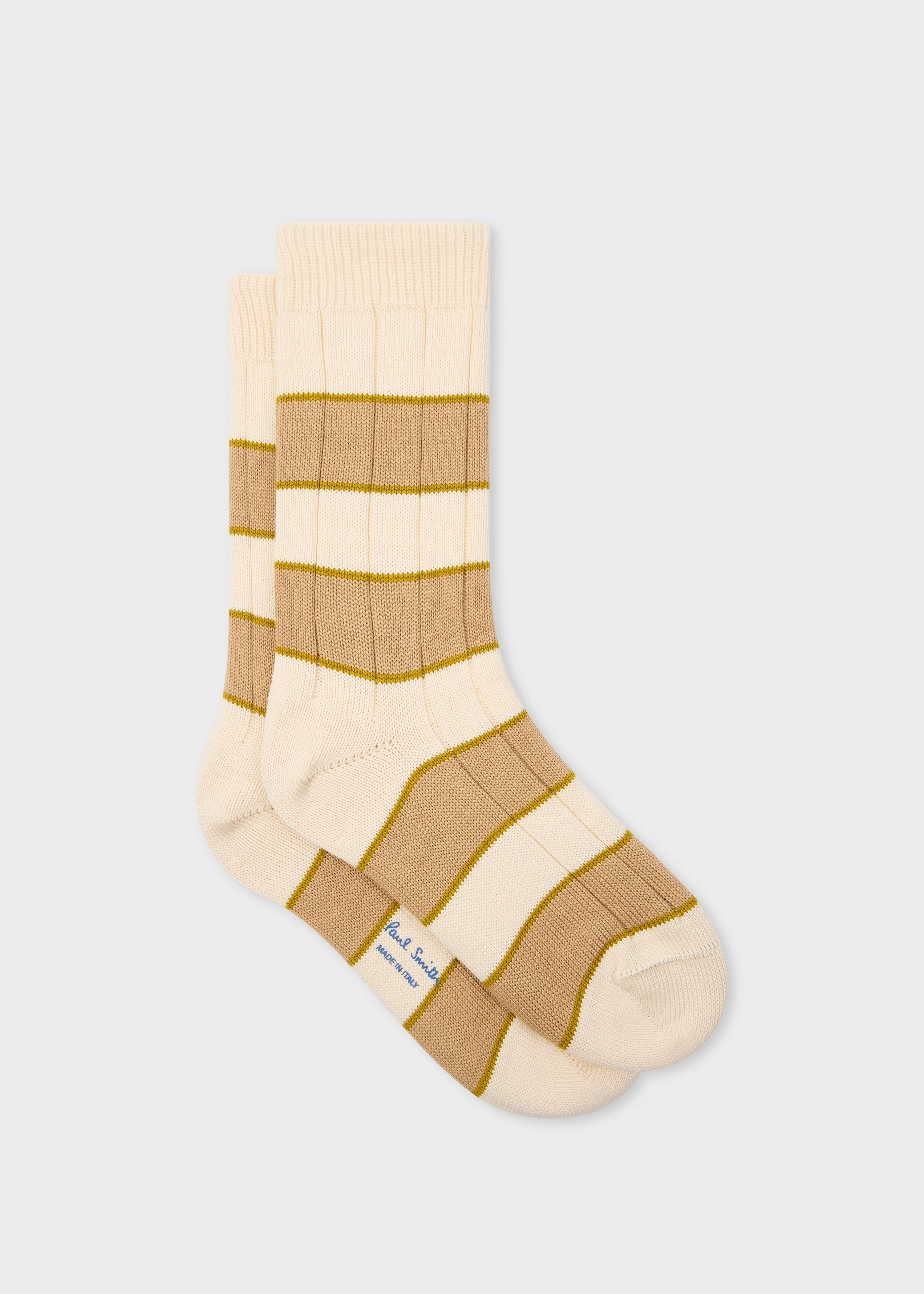 Women's Cream Block Stripe Ribbed Socks - 1
