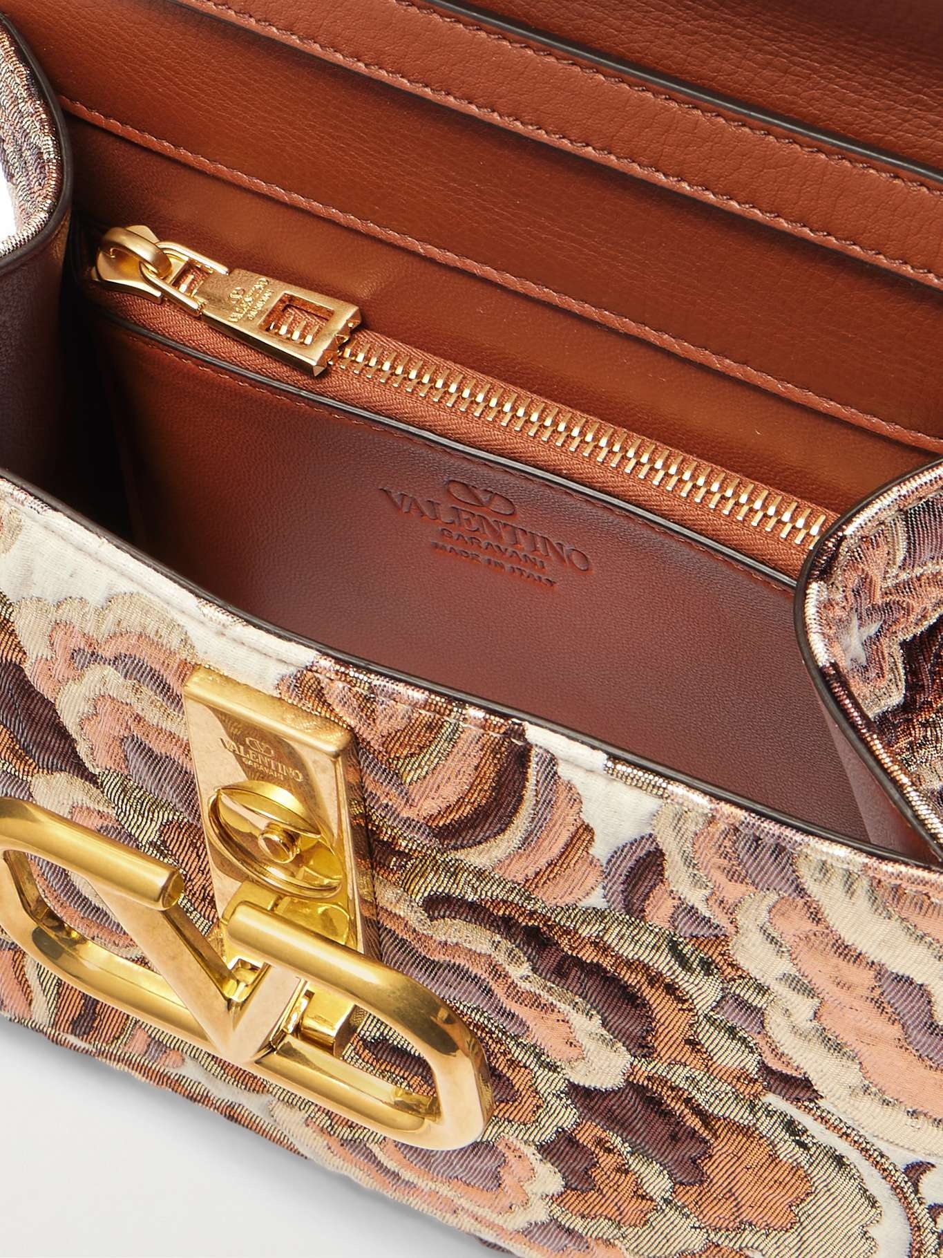 VSLING leather-trimmed metallic brocade shoulder bag Multi - 5