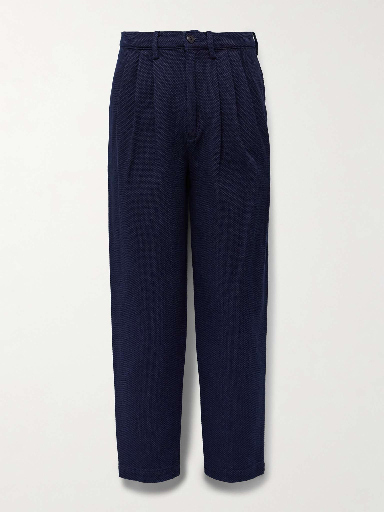 Tapered Pleated Indigo-Dyed Sashiko Cotton Trousers - 1