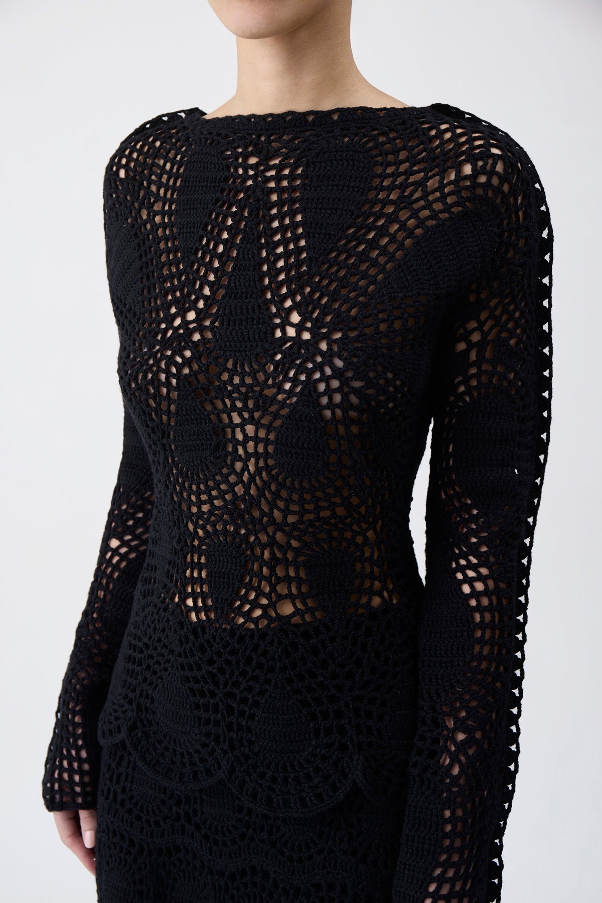 Capps Crochet Top in Black Wool Cashmere - 3