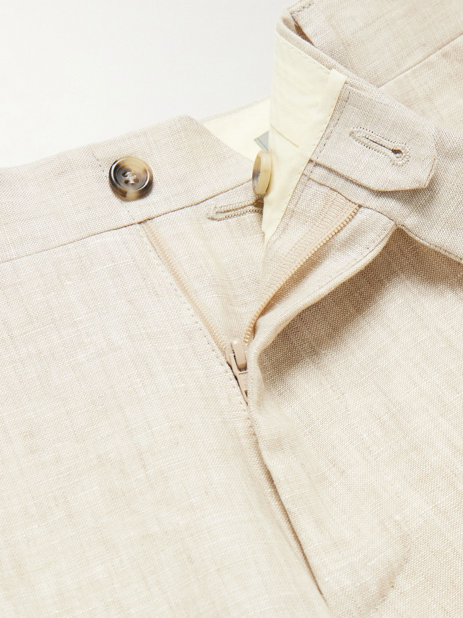 Slim-Fit Straight-Leg Linen Suit Trousers Beige - 6