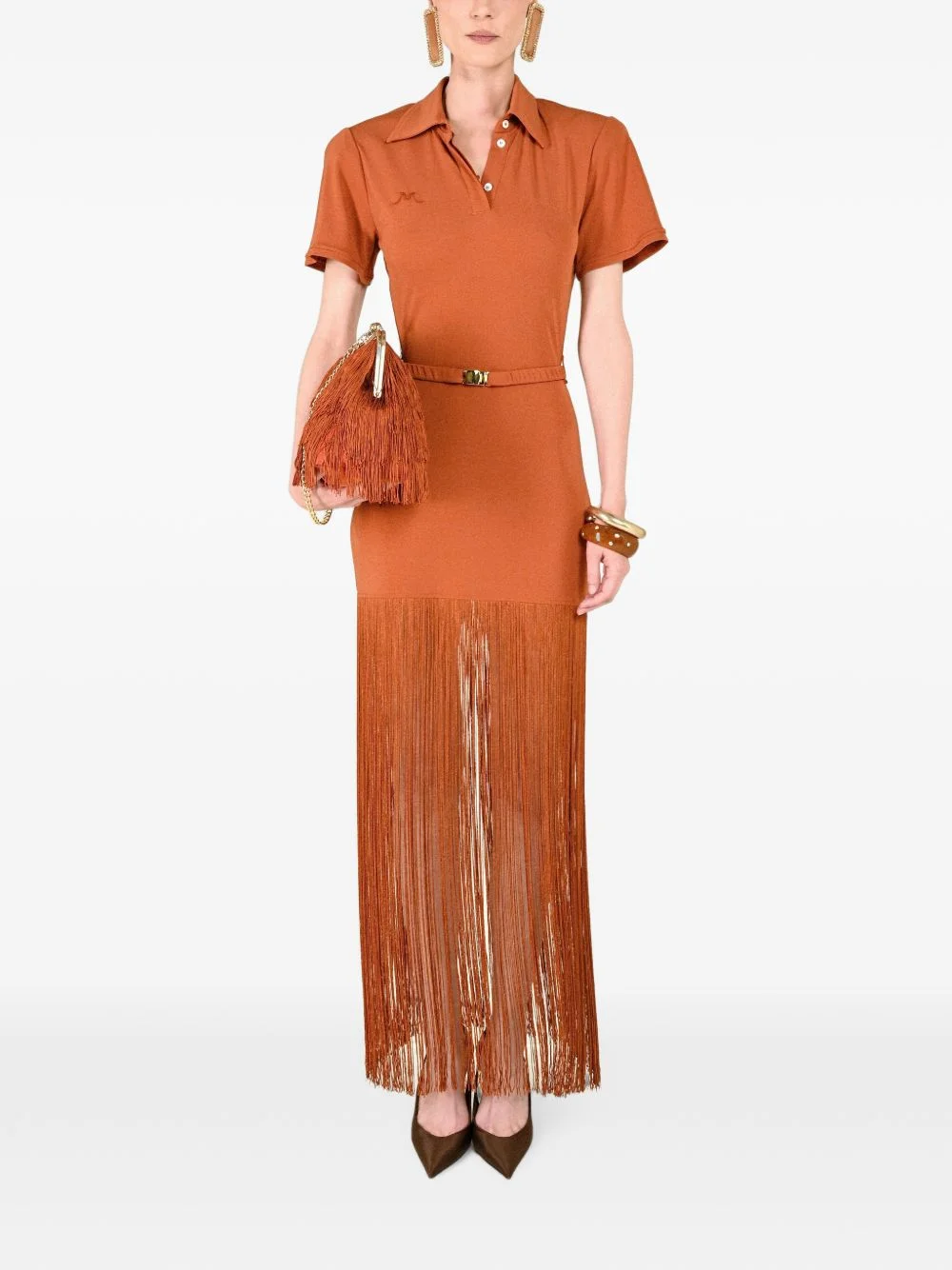 fringe-trim polo maxi dress - 1