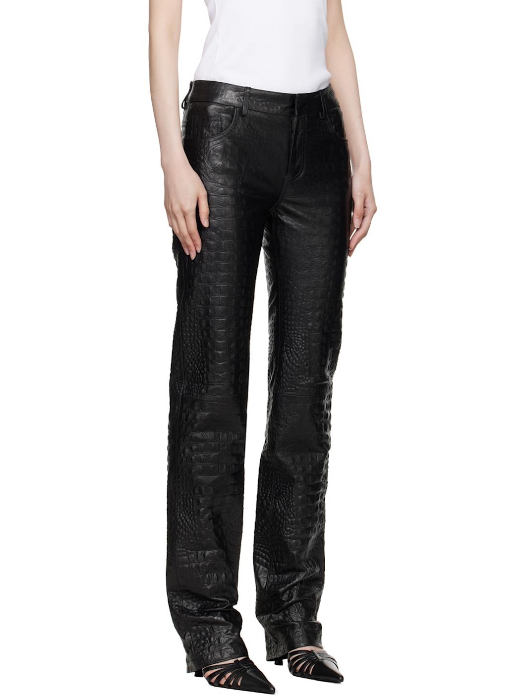 Black Crocodile-Effect Leather Pants - 2