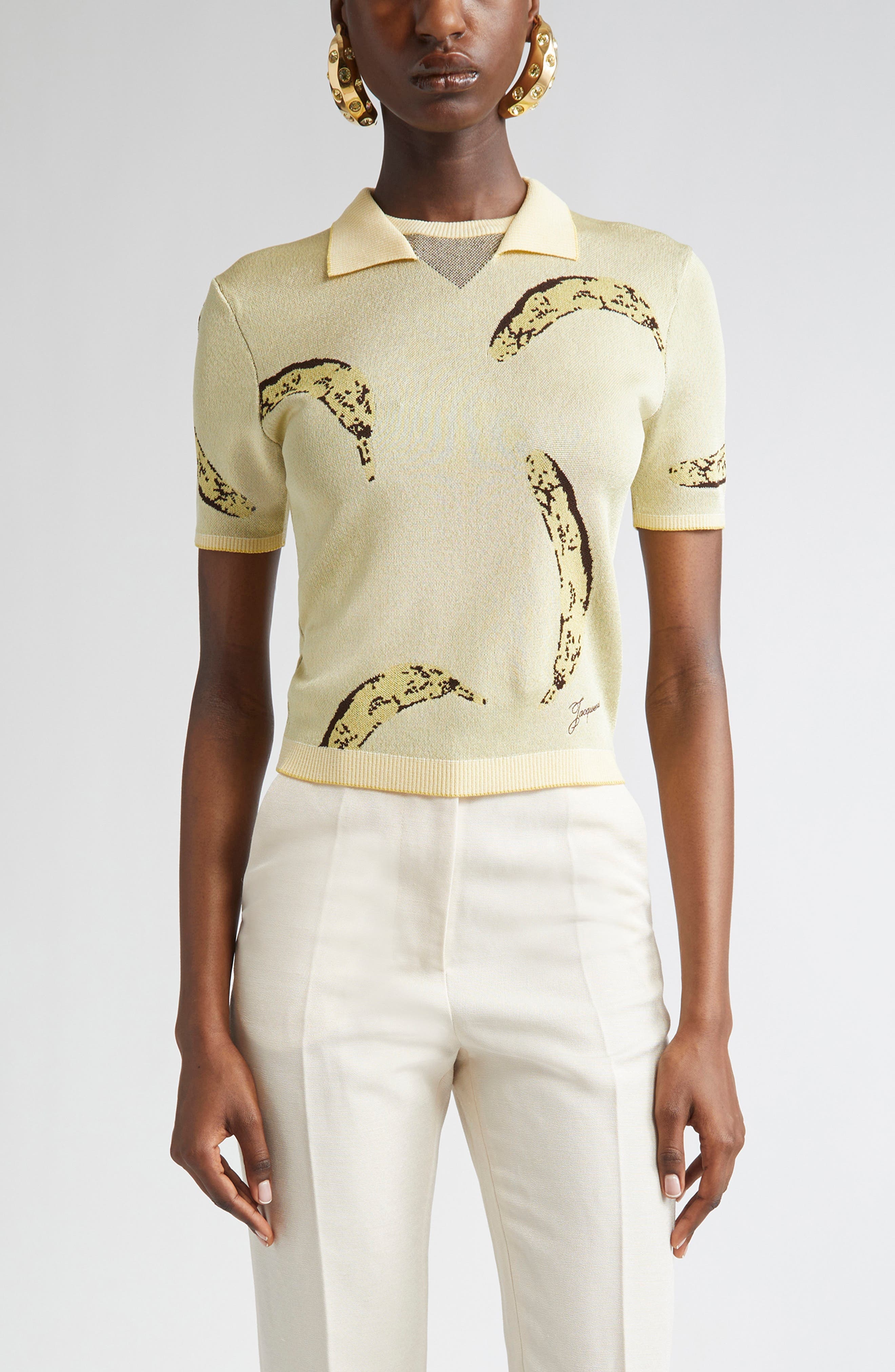 Jacquemus Le Polo Marino Jacquard Polo in Banana Jacquard Yellow at Nordstrom - 1