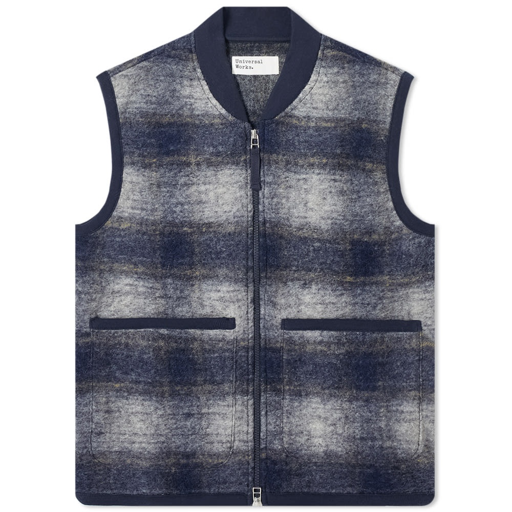 Universal Works Wool Fleece Check Zip Waistcoat - 1