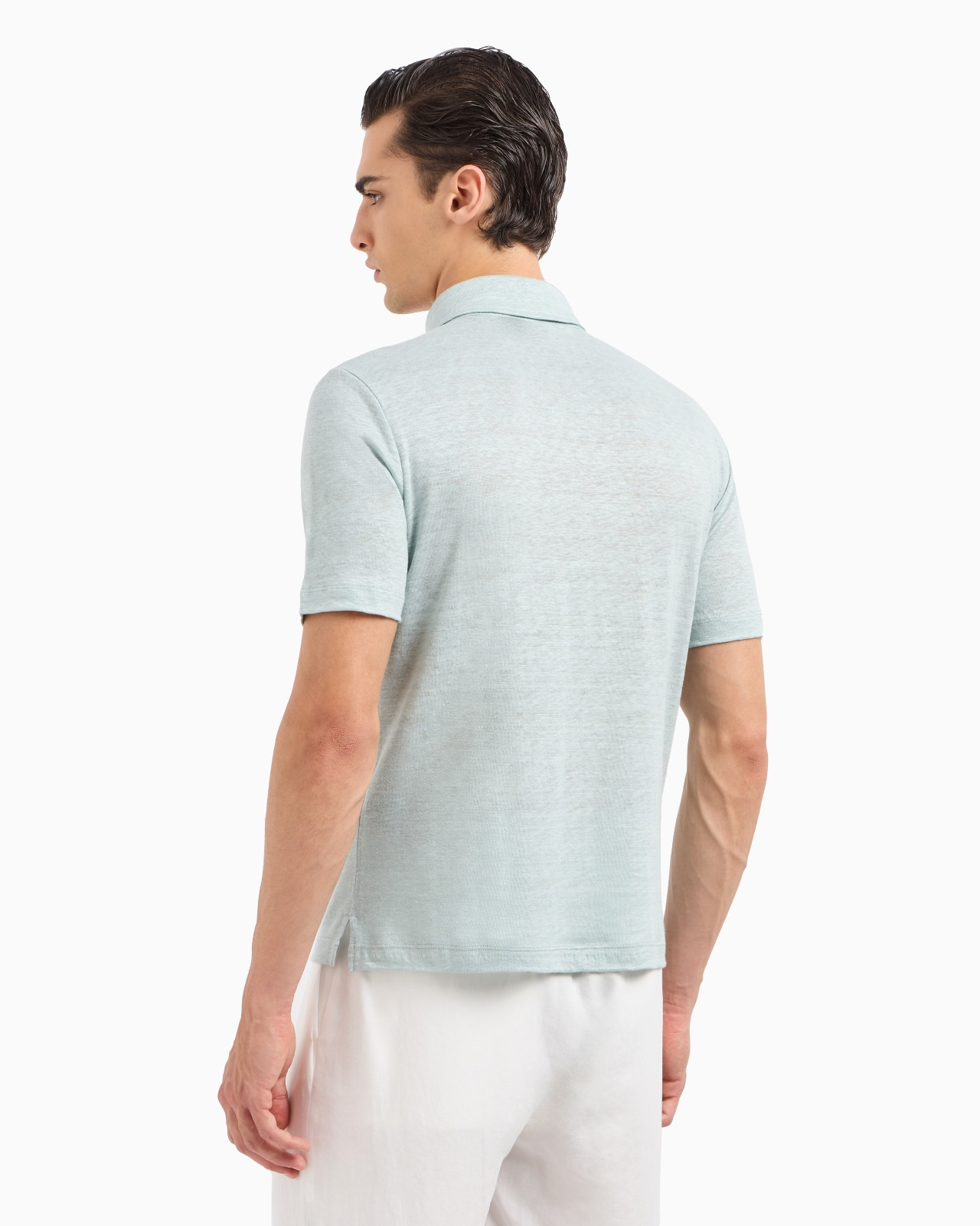 Short-sleeved polo shirt in pure linen jersey - 3