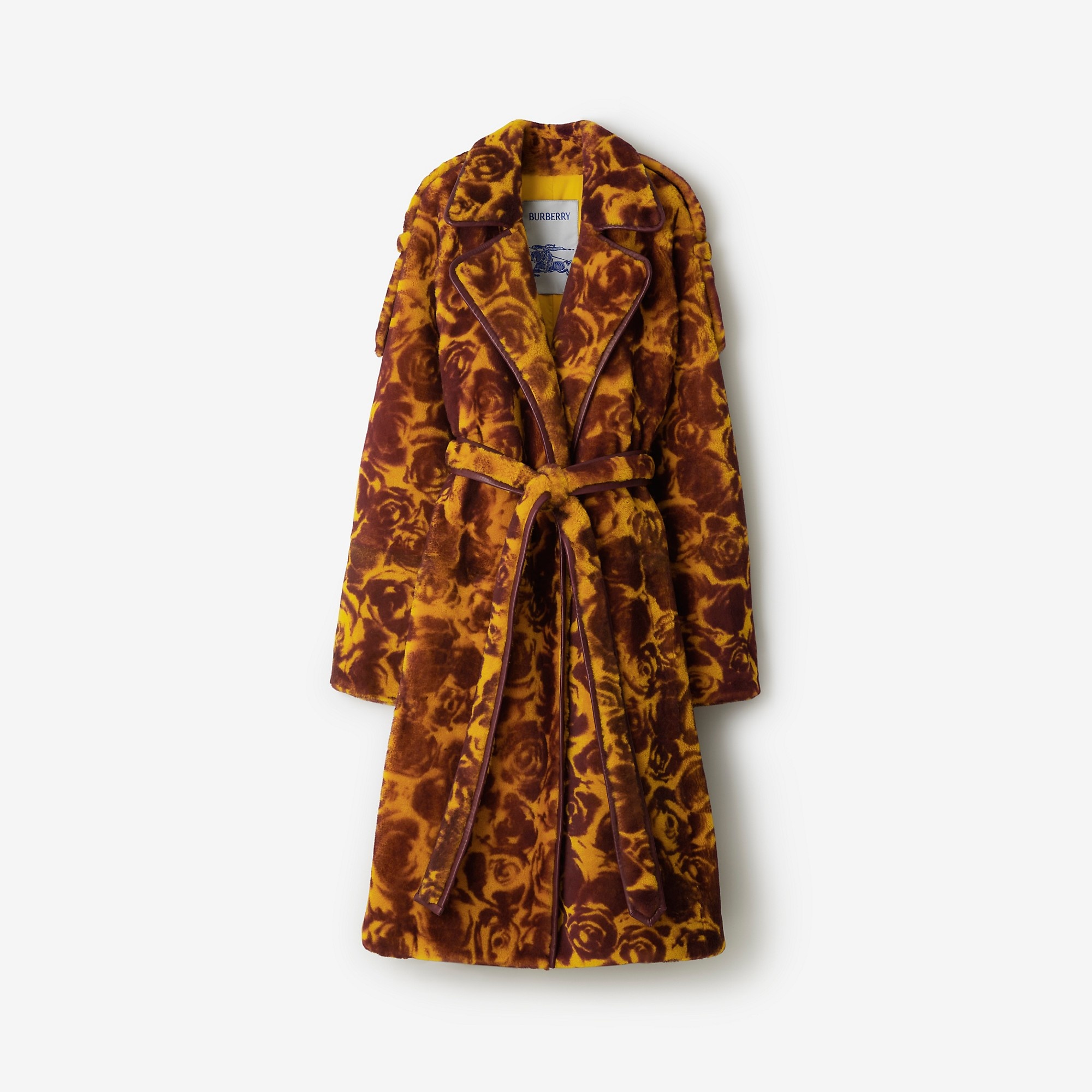 Rose Print Shearling Trench Coat - 1