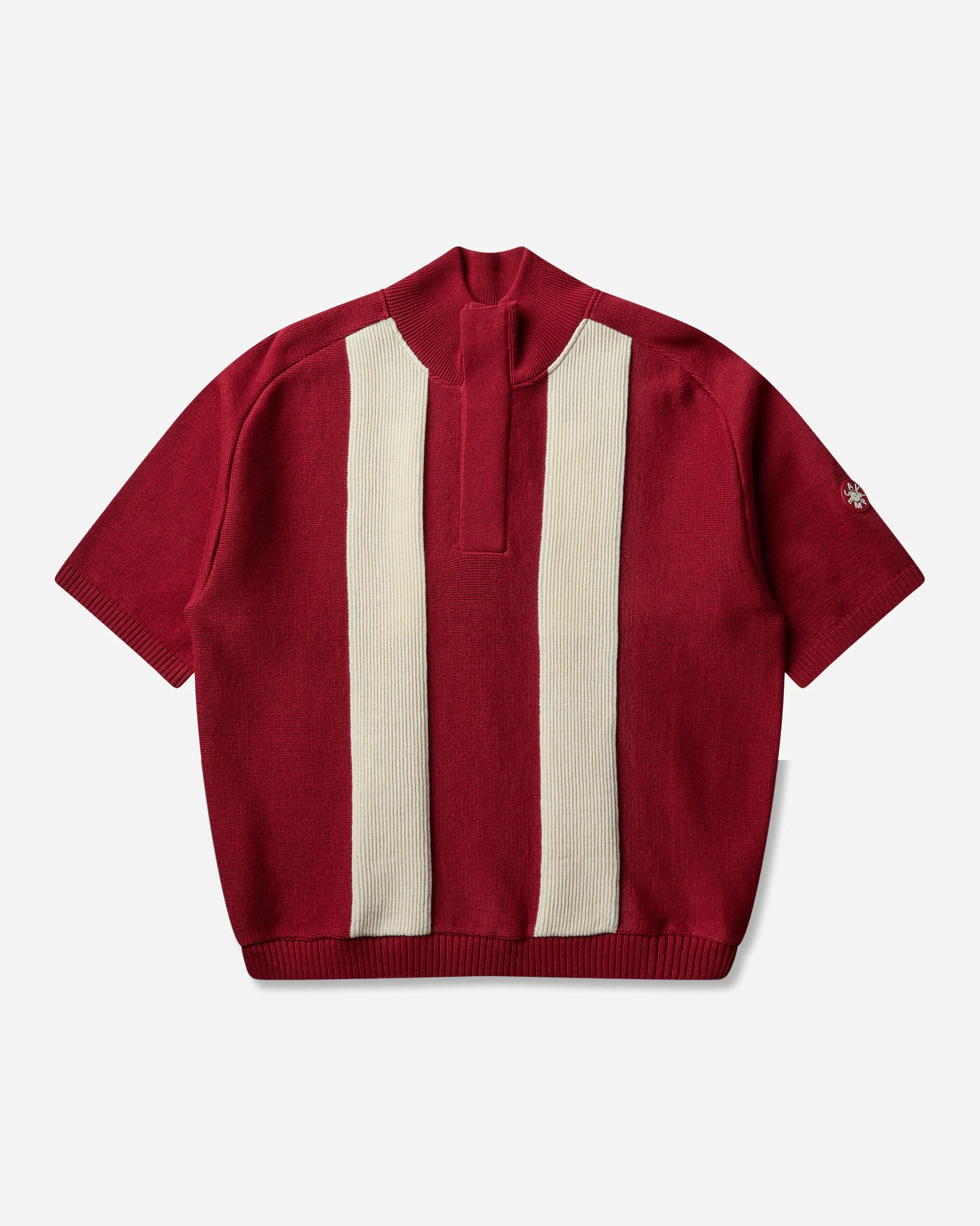 Men's Half Button Up Shortsleeve Knit Red - 1
