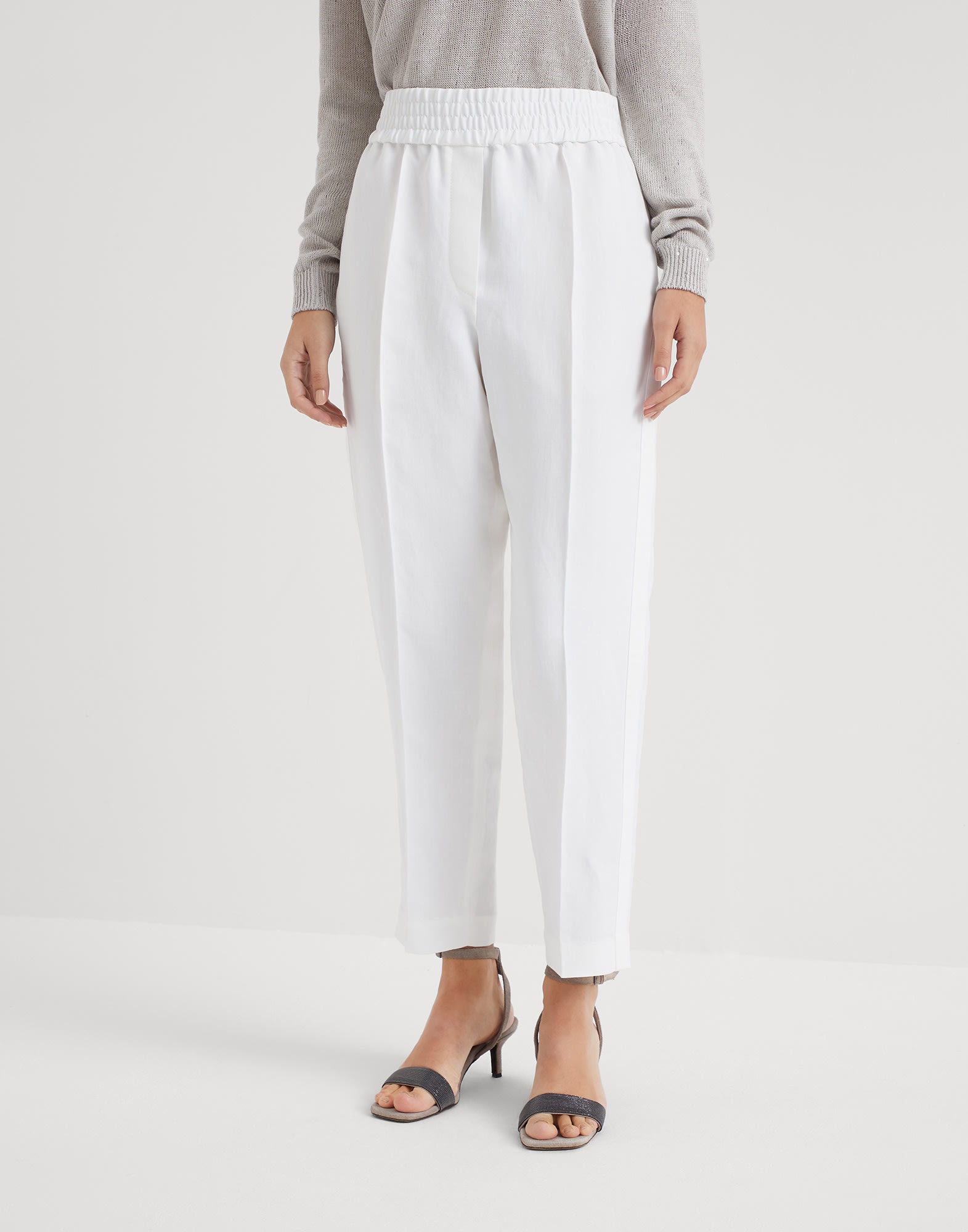Viscose and linen fluid twill baggy pull-on trousers - 1