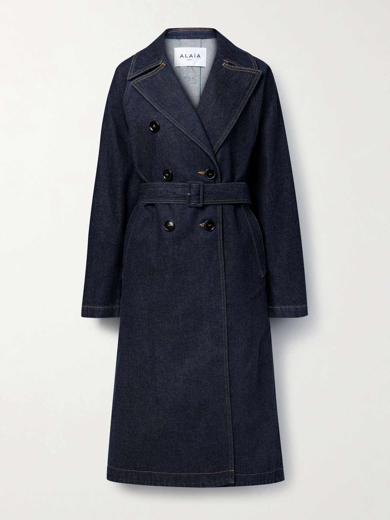 コート Alaia Double-Breasted Denim Coat Alaïa Archetypes double-breasted belted denim trench coat