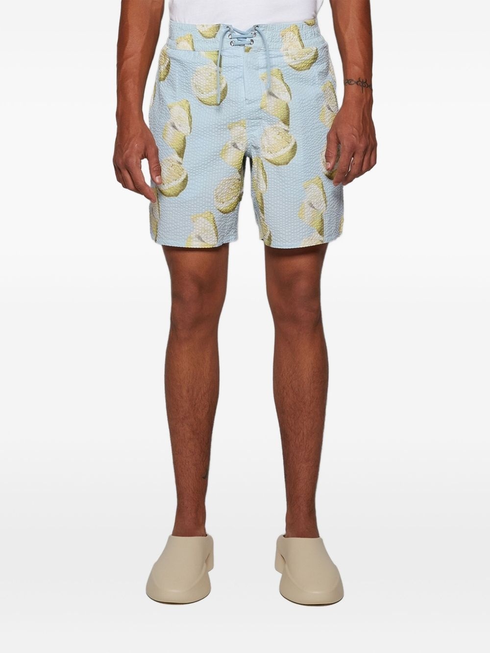 lemon-print seersucker swim shorts - 3