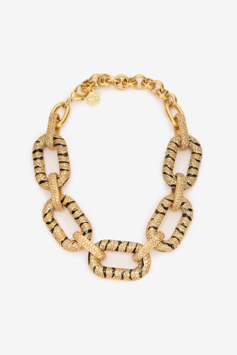Chain Necklace With Crystals And Tiger Skin Pattern 1