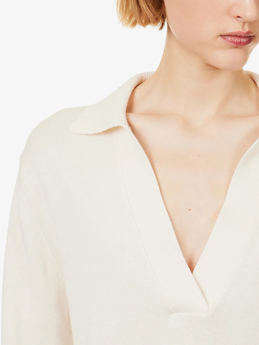Open-collar cotton and cashmere-blend jumper - 5